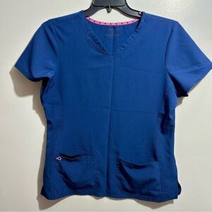 Heart Soul Royal Blue Short Sleeve Scrub Top with Pink Accents (493)